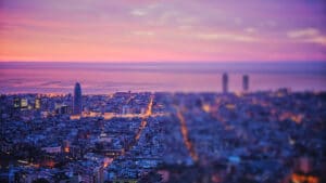 BarcelonaESC-2022 Image of Barcelona city orange teal