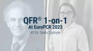 Greta Ziubryte Interview EuroPCR 2023. This image shows Hans Reiber and Greta Ziubryte with a text overlay.